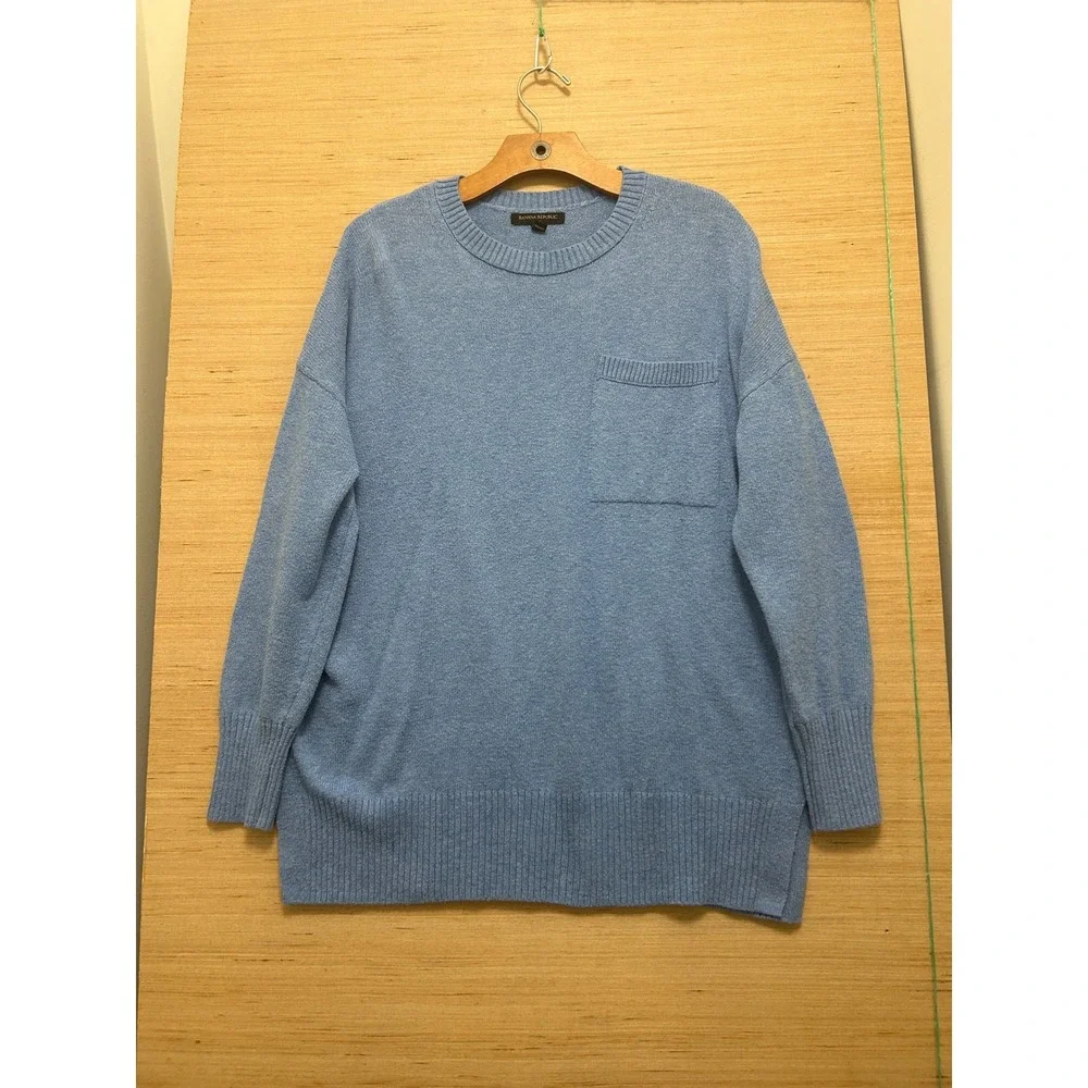 Banana Republic Mens Large Blue‎ Heather Oversized Crewneck Pocket Sweater L